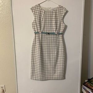 Calvin Klein White Checkered Dress with Blue Belt